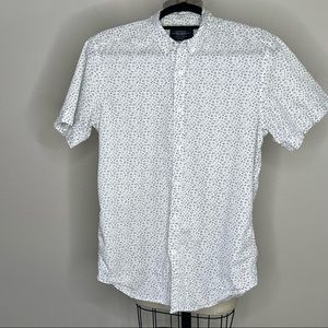 Pull&Bear Blue White Micro Floral Print Shirt, Medium